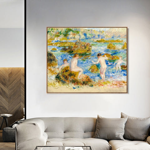 INVIN ART Framed Canvas GARCONS NUS DANS LES ROCHERS A GUERNSEY by Pierre Auguste Renoir Wall Art Living Room Home Office Decorations