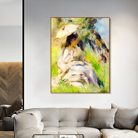 INVIN ART Framed Canvas JEUNE FEMME A L'OMBRELLE by Pierre Auguste Renoir Wall Art Living Room Home Office Decorations