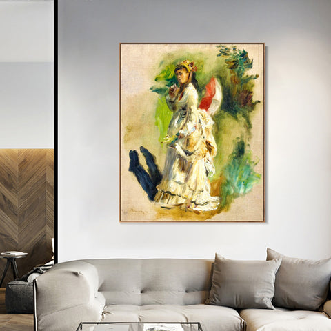 INVIN ART Framed Canvas JEUNE FEMME A L'OMBRELLE2 by Pierre Auguste Renoir Wall Art Living Room Home Office Decorations