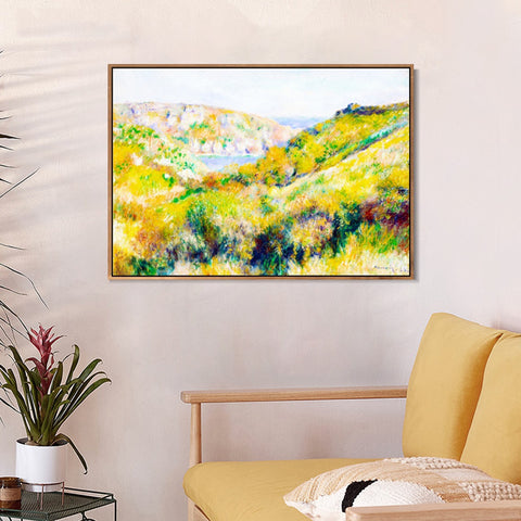 INVIN ART Framed Canvas Hills around the Bay of Moulin Huet, Guernsey by Pierre Auguste Renoir Wall Art Living Room Home Office Decorations