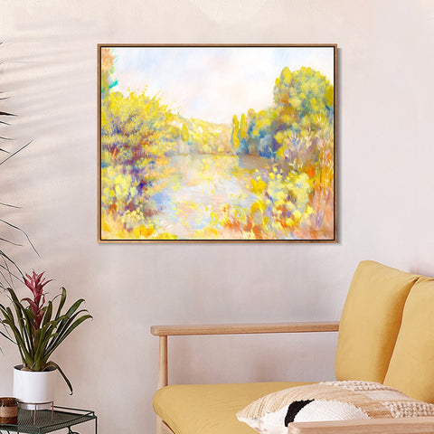 INVIN ART Framed Canvas Lakeside Landscape by Pierre Auguste Renoir Wall Art Living Room Home Office Decorations