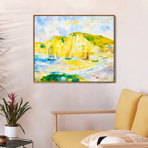 INVIN ART Framed Canvas Sea and Cliffs by Pierre Auguste Renoir Wall Art Living Room Home Office Decorations