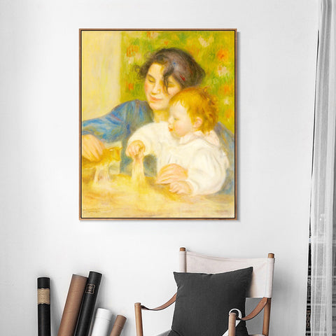 INVIN ART Framed Canvas Child with Toys - Gabrielle and the Artist's Son by Pierre Auguste Renoir Wall Art Living Room Home Office Decorations
