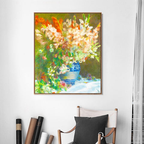 INVIN ART Framed Canvas Still Life with Flowers and Prickly Pears by Pierre Auguste Renoir Wall Art Living Room Home Office Decorations