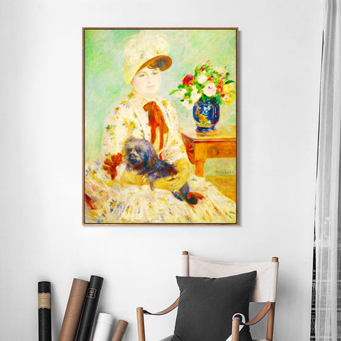 INVIN ART Framed Canvas Mlle Charlotte Berthier by Pierre Auguste Renoir Wall Art Living Room Home Office Decorations