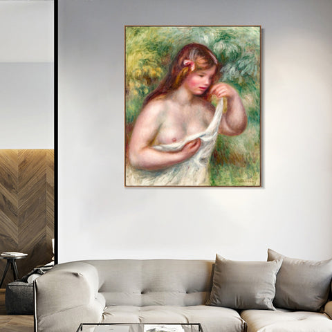 INVIN ART Framed Canvas JEUNE FEMME ARRANGEANT SA CHEMISE by Pierre Auguste Renoir Wall Art Living Room Home Office Decorations