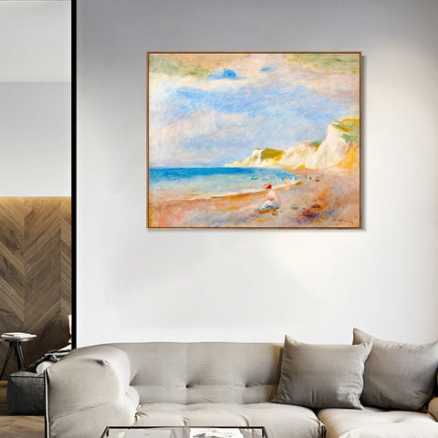 INVIN ART Framed Canvas LA PLAGE DE VARENGEVILLE by Pierre Auguste Renoir Wall Art Living Room Home Office Decorations