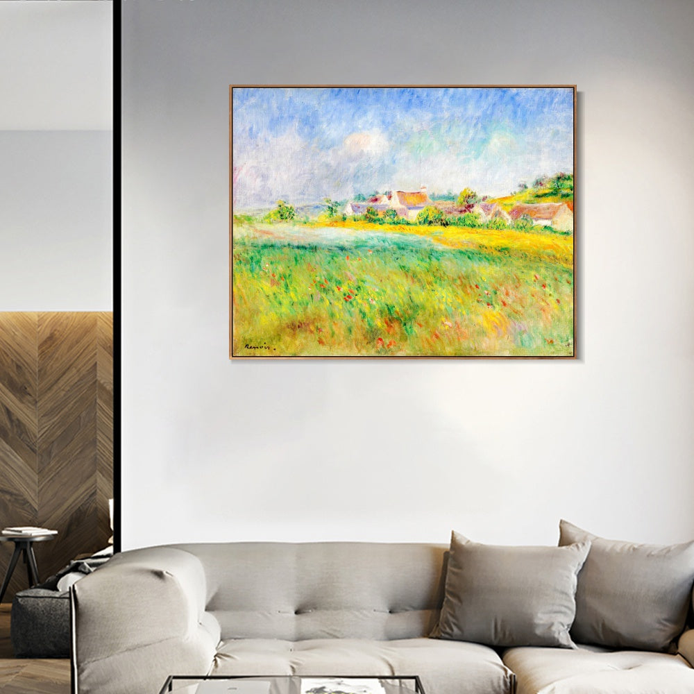 INVIN ART Framed Canvas LE VILLAGE DE BONNECOURT by Pierre Auguste Renoir Wall Art Living Room Home Office Decorations