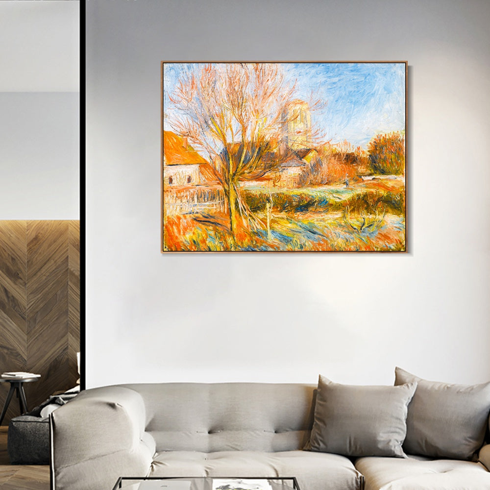 INVIN ART Framed Canvas LE VILLAGE DE BONNECOURT by Pierre Auguste Renoir Wall Art Living Room Home Office Decorations