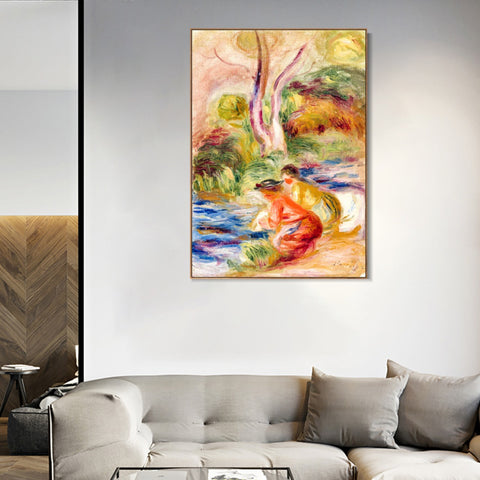 INVIN ART Framed Canvas LES LAVEUSES by Pierre Auguste Renoir Wall Art Living Room Home Office Decorations
