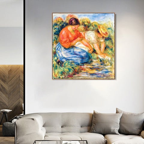 INVIN ART Framed Canvas LES PETITES LAVEUSES À CAGNES by Pierre Auguste Renoir Wall Art Living Room Home Office Decorations