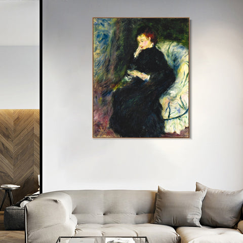 INVIN ART Framed Canvas LES ROSES AU RIDEAU BLEU by Pierre Auguste Renoir Wall Art Living Room Home Office Decorations