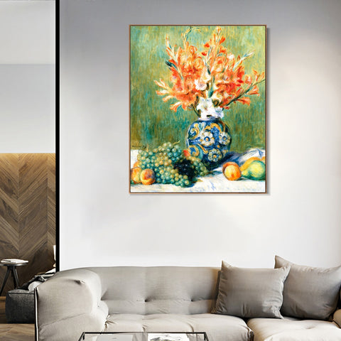 INVIN ART Framed Canvas NATURE MORTE, FLEURS ET FRUITS by Pierre Auguste Renoir Wall Art Living Room Home Office Decorations