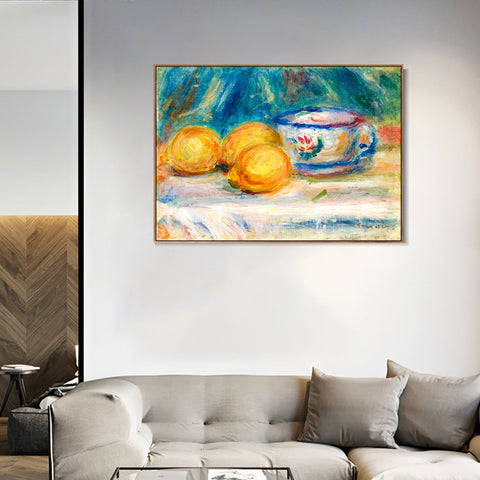 INVIN ART Framed Canvas Nature morte, trois citrons et une tasse by Pierre Auguste Renoir Wall Art Living Room Home Office Decorations