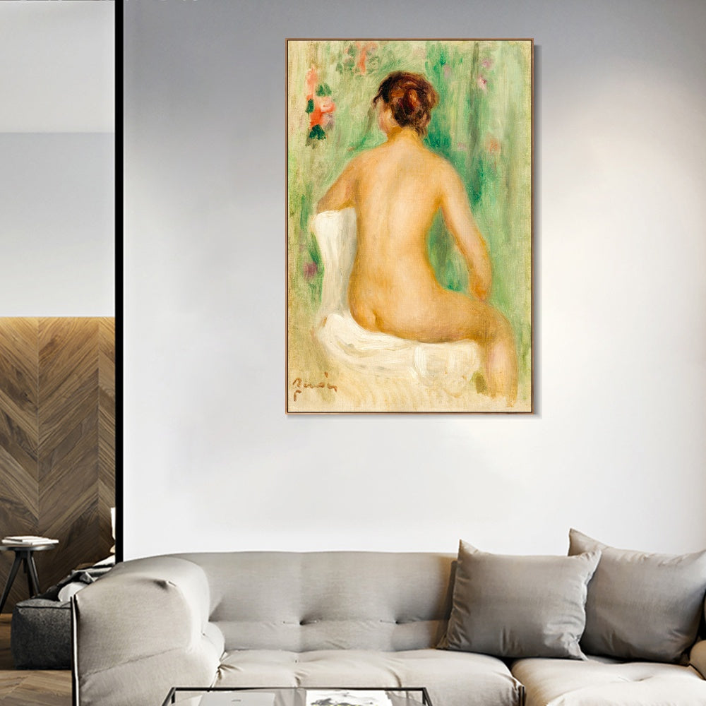 INVIN ART Framed Canvas NU ASSIS, DE DOS by Pierre Auguste Renoir Wall Art Living Room Home Office Decorations