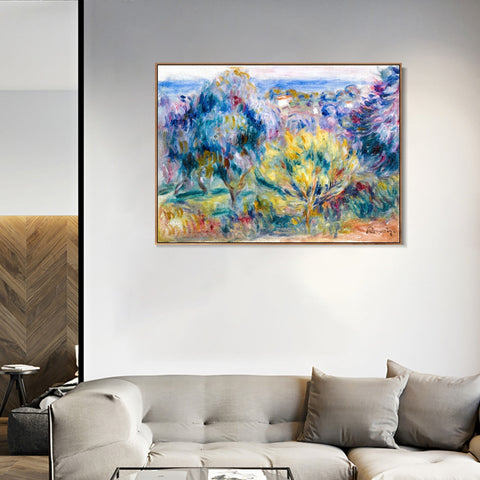 INVIN ART Framed Canvas PAYSAGE AVEC VUE SUR LA MER by Pierre Auguste Renoir Wall Art Living Room Home Office Decorations