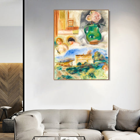 INVIN ART Framed Canvas PAYSAGE ET TÊTES DE FEMMES by Pierre Auguste Renoir Wall Art Living Room Home Office Decorations