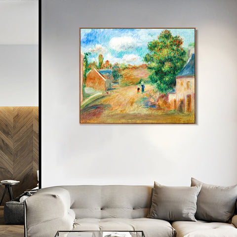 INVIN ART Framed Canvas PAYSAGE, ENTRÉE DE VILLAGE AVEC FEMME ET ENFANT by Pierre Auguste Renoir Wall Art Living Room Home Office Decorations