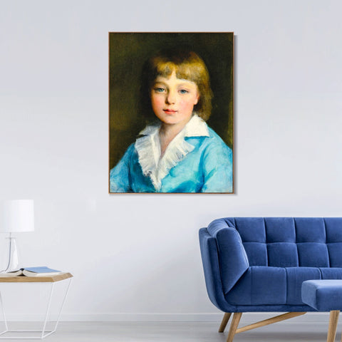 INVIN ART Framed Canvas PORTRAIT OF A BOY IN BLUE by Pierre Auguste Renoir Wall Art Living Room Home Office Decorations