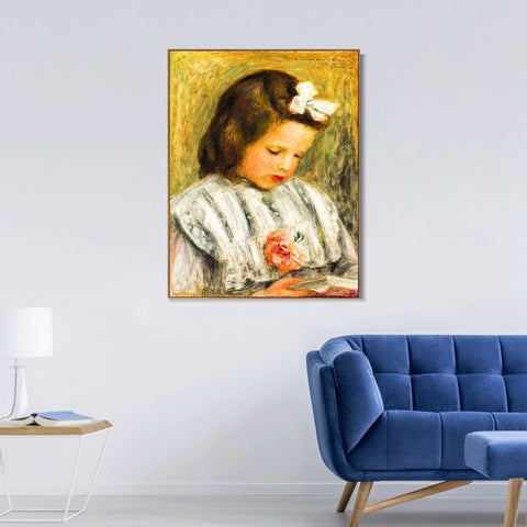 INVIN ART Framed Canvas TÊTE DE FILLETTE by Pierre Auguste Renoir Wall Art Living Room Home Office Decorations
