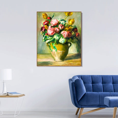 INVIN ART Framed Canvas VASE DE PIVOINES by Pierre Auguste Renoir Wall Art Living Room Home Office Decorations