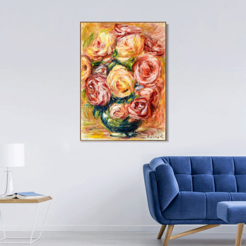 INVIN ART Framed Canvas VASE DE ROSES by Pierre Auguste Renoir Wall Art Living Room Home Office Decorations