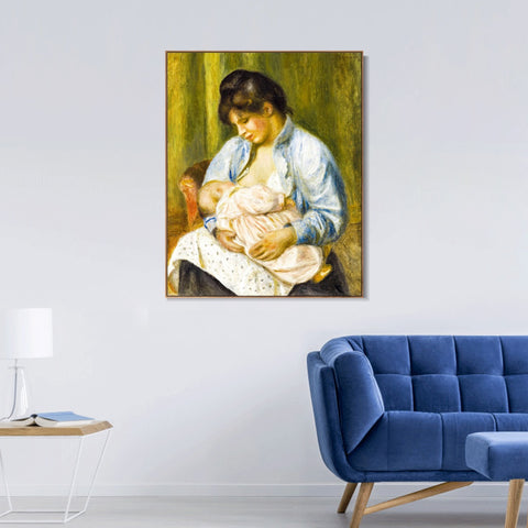 INVIN ART Framed Canvas A Woman Nursing a Child by Pierre Auguste Renoir Wall Art Living Room Home Office Decorations