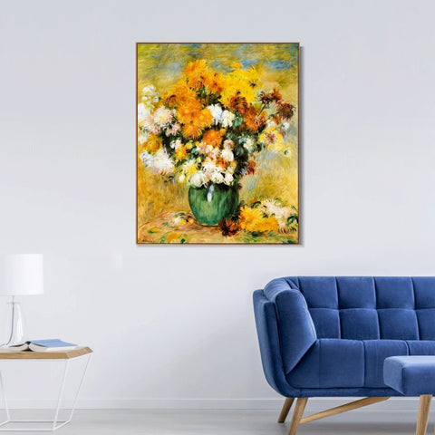 INVIN ART Framed Canvas Bouquet_de_Chrysanthèmes by Pierre Auguste Renoir Wall Art Living Room Home Office Decorations