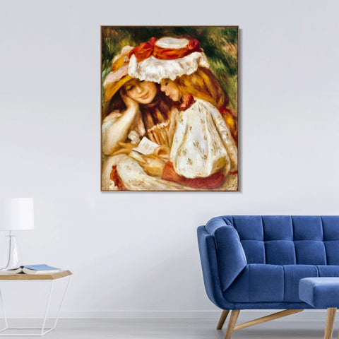 INVIN ART Framed Canvas Jeunes Filles lisant by Pierre Auguste Renoir Wall Art Living Room Home Office Decorations