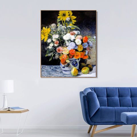 INVIN ART Framed Canvas Mixed Flowers in an Earthenware Pot by Pierre Auguste Renoir Wall Art Living Room Home Office Decorations