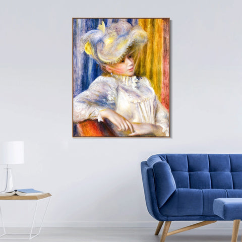 INVIN ART Framed Canvas Woman with a Hat by Pierre Auguste Renoir Wall Art Living Room Home Office Decorations