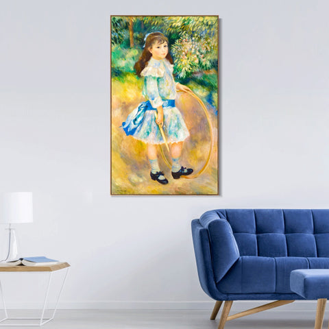 INVIN ART Framed Canvas Girl with a Hoop by Pierre Auguste Renoir Wall Art Living Room Home Office Decorations