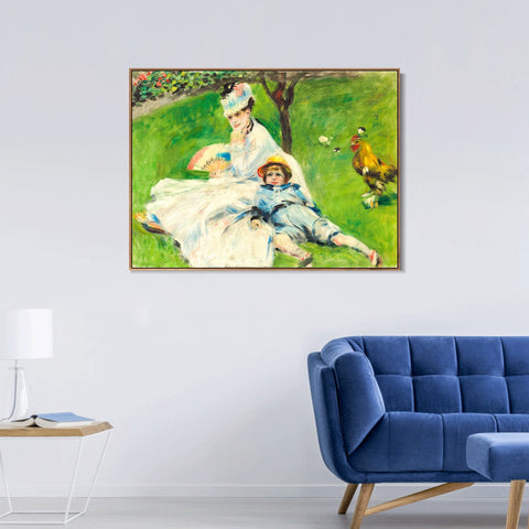 INVIN ART Framed Canvas Madame Monet and Her Son by Pierre Auguste Renoir Wall Art Living Room Home Office Decorations