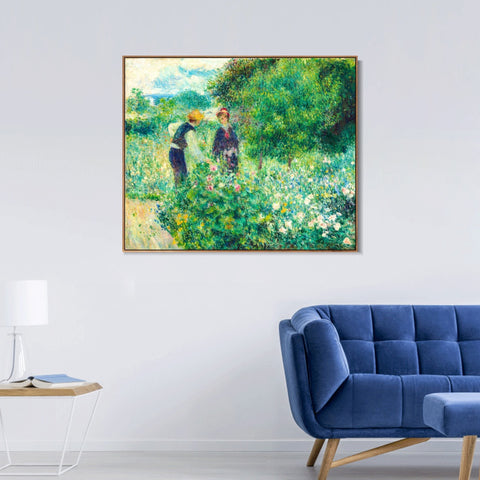 INVIN ART Framed Canvas Picking Flowers by Pierre Auguste Renoir Wall Art Living Room Home Office Decorations