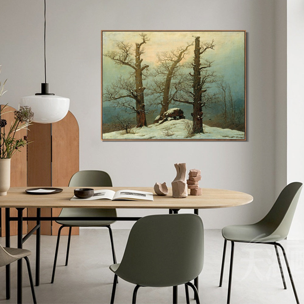 INVIN ART Framed Canvas Dolmen in the snow by Caspar David Friedrich Wall Art Living Room Home Office Decorations