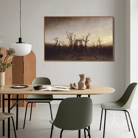 INVIN ART Framed Canvas Abbey among Oak Trees by Caspar David Friedrich Wall Art Living Room Home Office Decorations