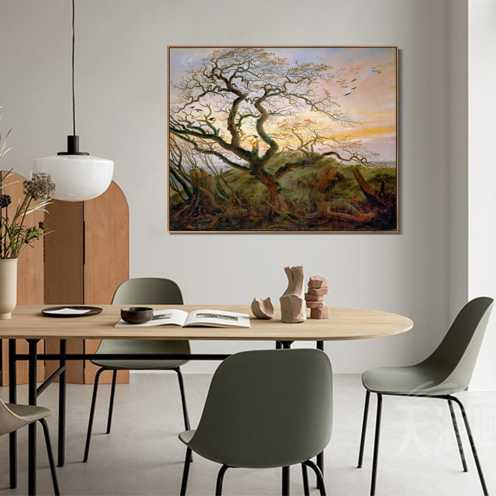 INVIN ART Framed Canvas Tree with Ravens and Prehistoric Tumulus on The Baltic Coast#1 by Caspar David Friedrich Wall Art Living Room Home Office Decorations