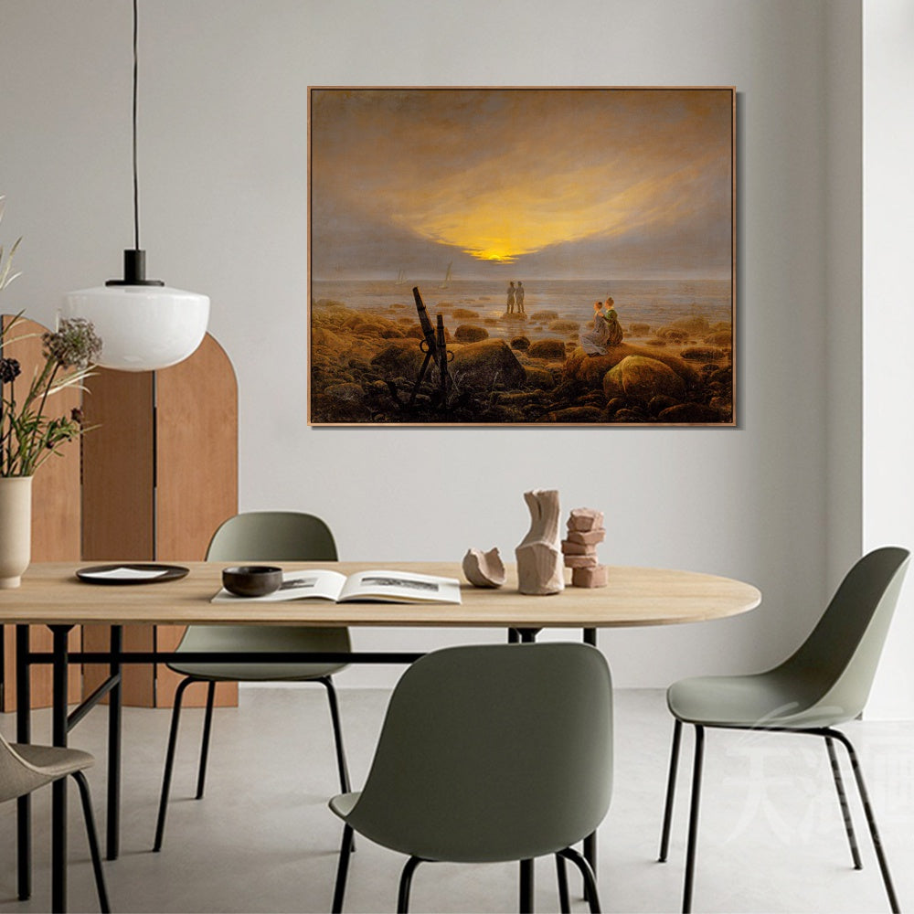 INVIN ART Framed Canvas Moonrise on The Seashore, 1821 by Caspar David Friedrich Wall Art Living Room Home Office Decorations