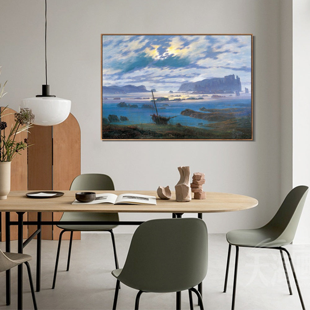 INVIN ART Framed Canvas Northern Sea by Moonlight by Caspar David Friedrich Wall Art Living Room Home Office Decorations