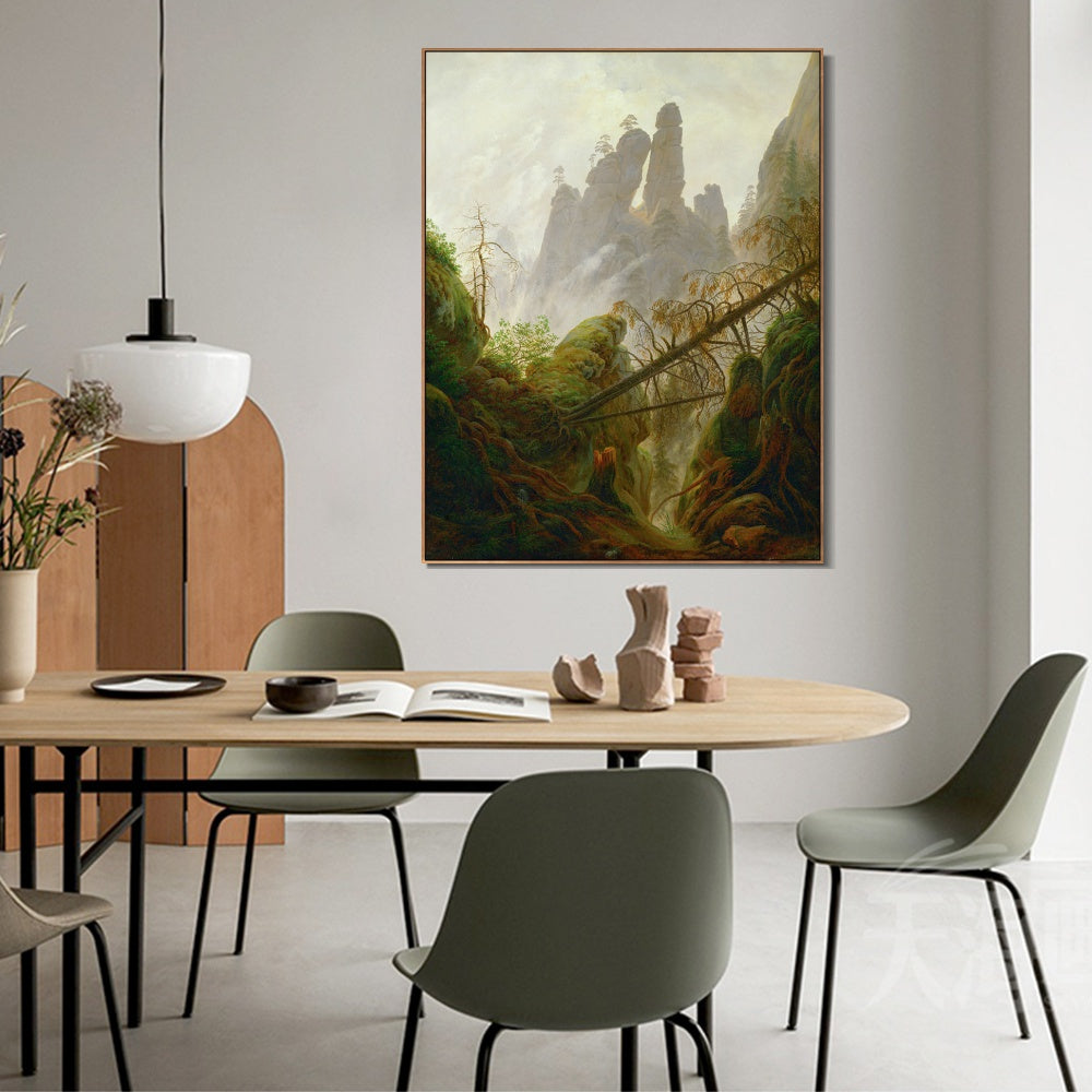 INVIN ART Framed Canvas Rocky Ravine by Caspar David Friedrich Wall Art Living Room Home Office Decorations