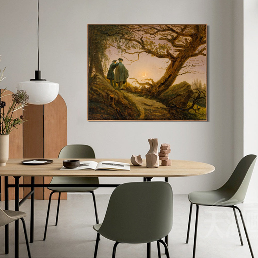 INVIN ART Framed Canvas Two Men Contemplating The Moon by Caspar David Friedrich Wall Art Living Room Home Office Decorations