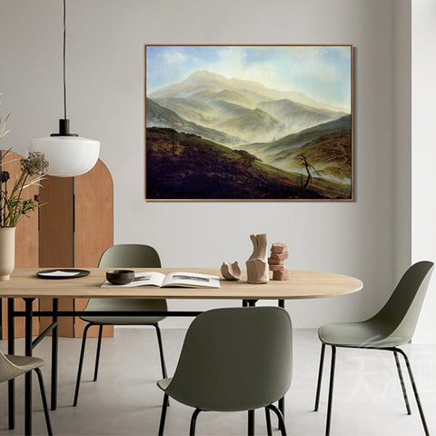 INVIN ART Framed Canvas Riesengebirge Landscape with Rising Fog by Caspar David Friedrich Wall Art Living Room Home Office Decorations