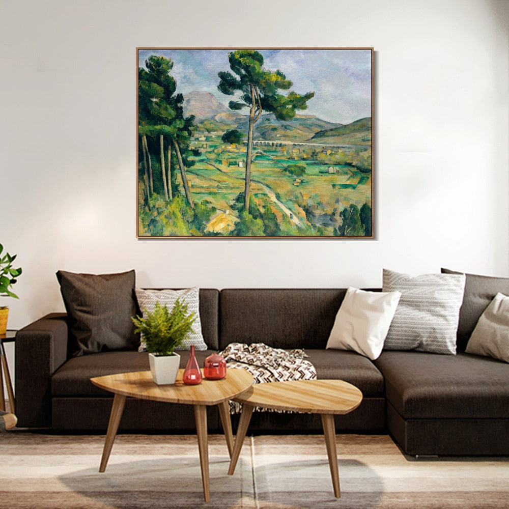 INVIN ART Framed Canvas Giclee Print Art Mont Sainte-Victoire and the Viaduct of the Arc River Vally by Paul Cezanne Wall Art
