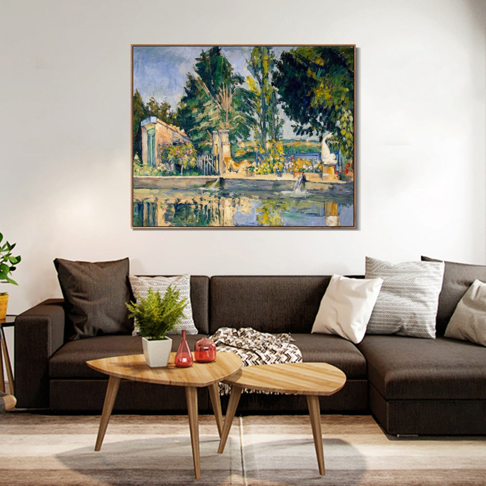 INVIN ART Framed Canvas Giclee Print Art Jas de Bouffan, the Pool by Paul Cezanne Wall Art