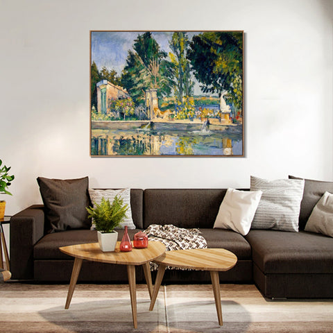 INVIN ART Framed Canvas Giclee Print Art Jas de Bouffan, the Pool by Paul Cezanne Wall Art Living Room Home Office Decorations