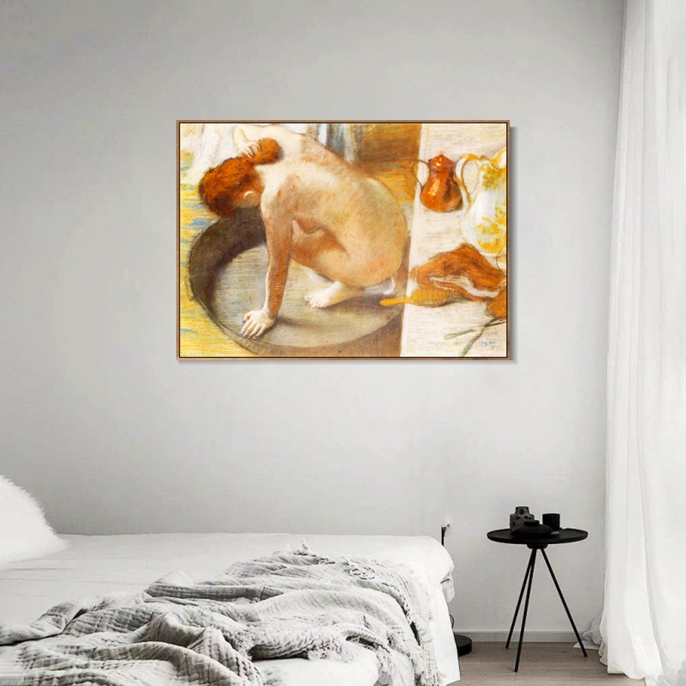 INVIN ART Framed Canvas Giclee Print Art Le Tub sur carton by Edgar Degas Wall Art