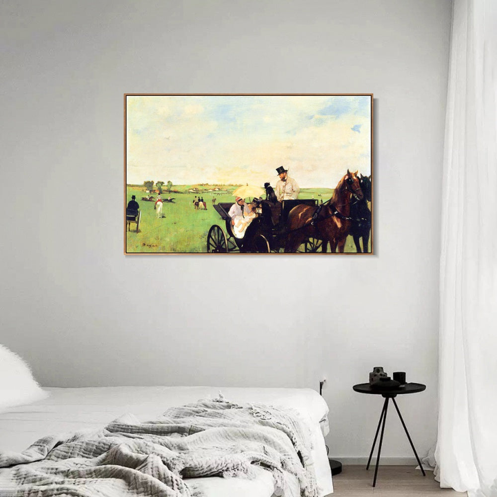 INVIN ART Framed Canvas Giclee Print Art A Carriage at the Races by Edgar Degas Wall Art