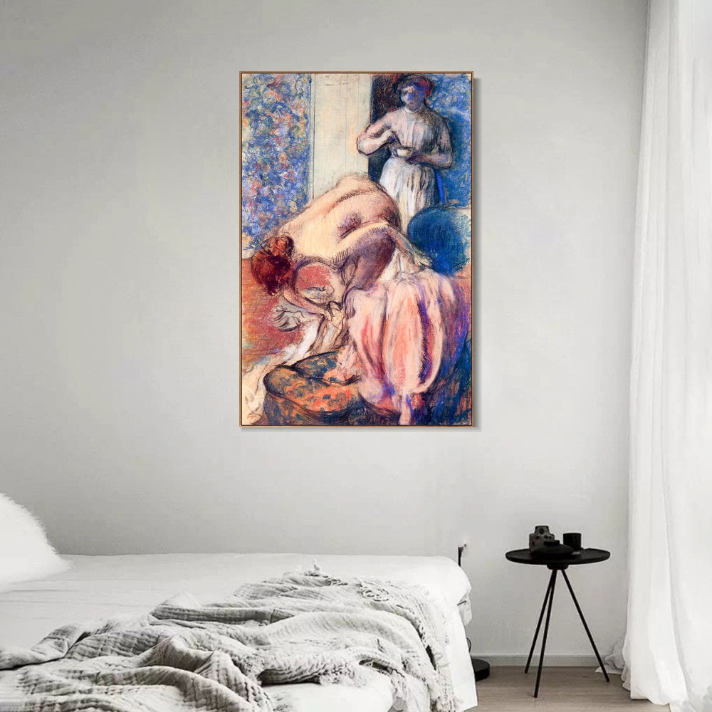 INVIN ART Framed Canvas Giclee Print Art Breakfast after Bathing by Edgar Degas Wall Art