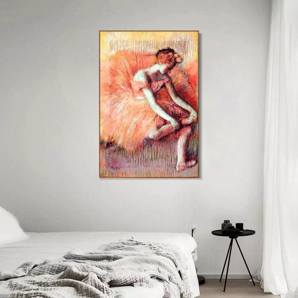 INVIN ART Framed Canvas Giclee Print Art Dancer Adjusting Her Sandel by Edgar Degas Wall Art