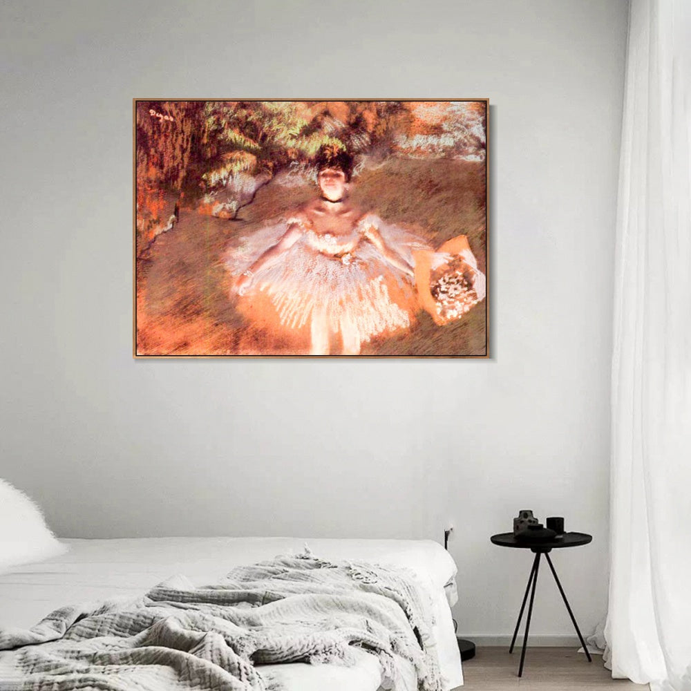INVIN ART Framed Canvas Giclee Print Art Dancer Onstage with a Bouquet by Edgar Degas Wall Art